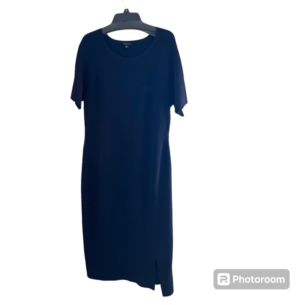 🔵ANN TAYLOR: Women’s XL, navy blue short sleeve long dress w/mini slit preowned